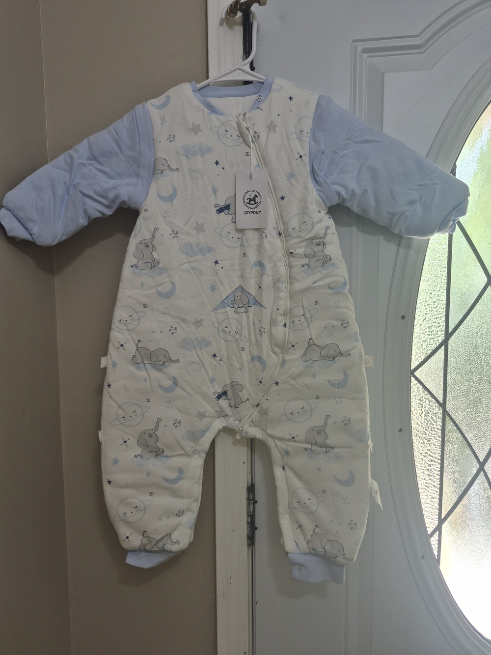 JoyFory Blue & White Baby Sleeper Romper - Cozy Long-Sleeve Pajamas